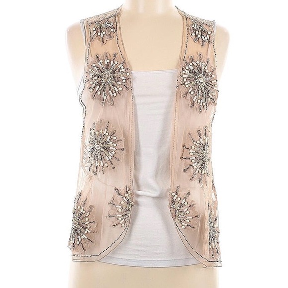 Chico's Tops - Chico’s Jeweled Beige Lace Vest size M